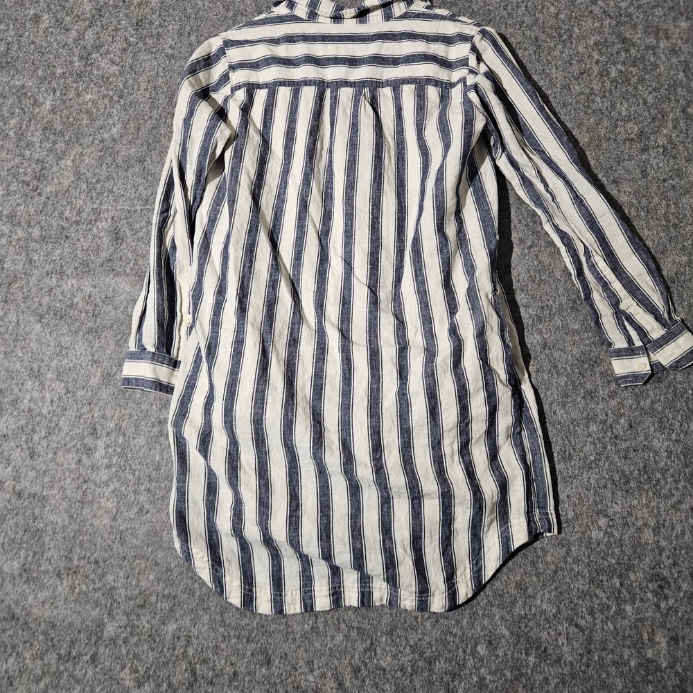 Madewell Striped Lace Up Tunic Dress Women XS Blue White Linen Blend G3049 - Picture 6 of 9